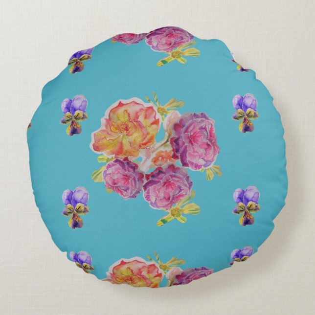 Pink and Teal Roses rose Decor Cushion (Back)