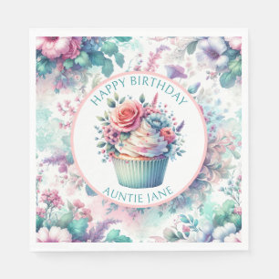 Pink and Teal Shabby Chic Floral Party Napkin