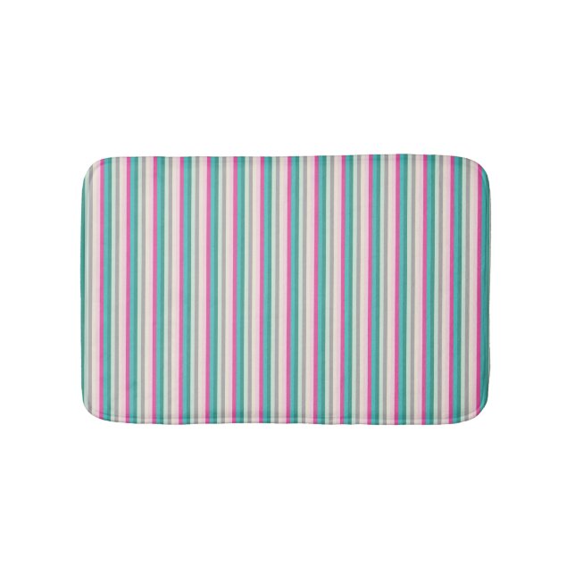 Pink and Teal Striped Bath Mat (Front)
