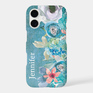 Pink and teal watercolor floral personalised