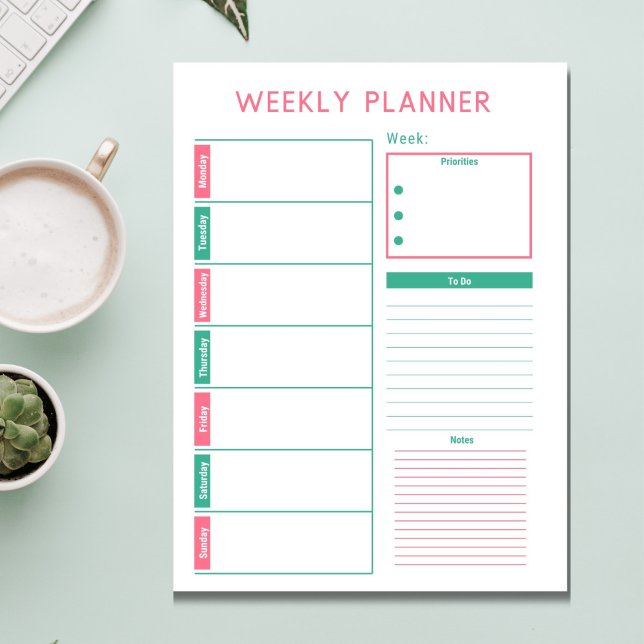 Pink and Teal Weekly Planner Notepad (Creator Uploaded)