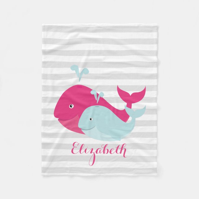 Pink and Teal Whale Pals Fleece Blanket (Front)
