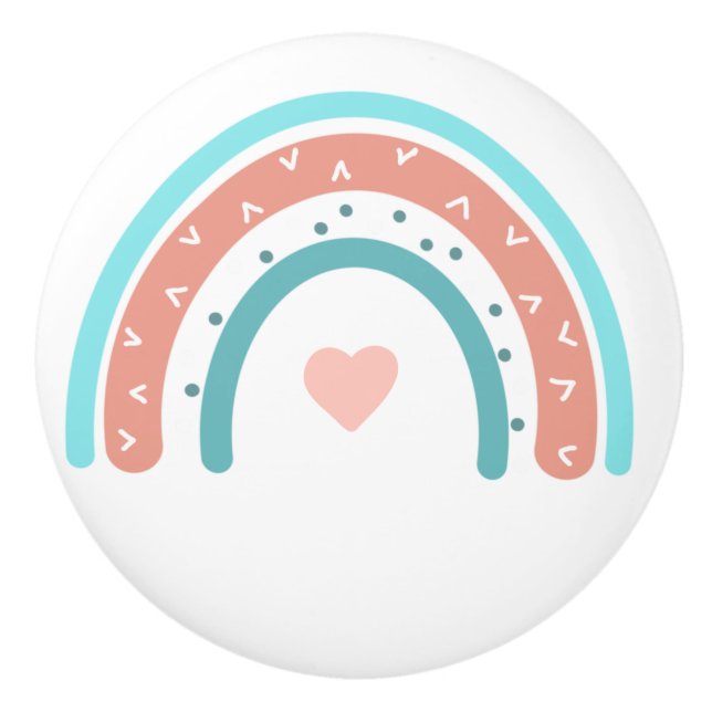 Pink and Teal Whimsical Rainbow Ceramic Knob (Front)
