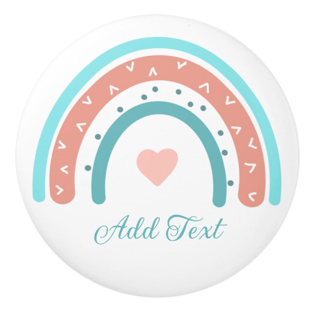 Pink and Teal Whimsical Rainbow Ceramic Knob (Front)