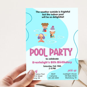 Pink and Teal Winter Pool Party Invitation