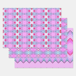 Pink And Teal Wrapping Paper Flat Sheet Set of 3