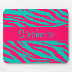 Pink and Teal Zebra Personalised Mouse Pad