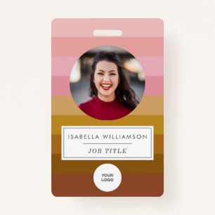 Pink and Terracotta Boho Geometric Stripe Employee ID Badge