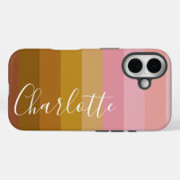 Pink and Terracotta Boho Geometric Stripes Name