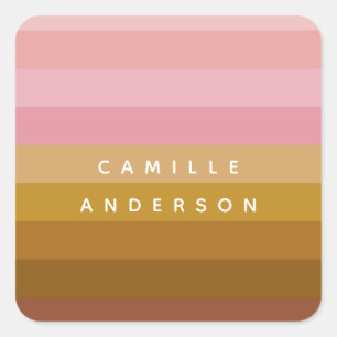 Pink and Terracotta Boho Geometric Stripes Name   Square Sticker