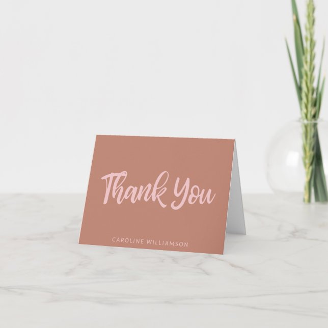 Pink and Terracotta Script Typography Personalised Thank You Card (Front)