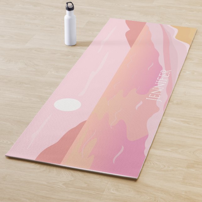 Pink and Terracotta Tropical Beach Yoga Mat (In Situ)