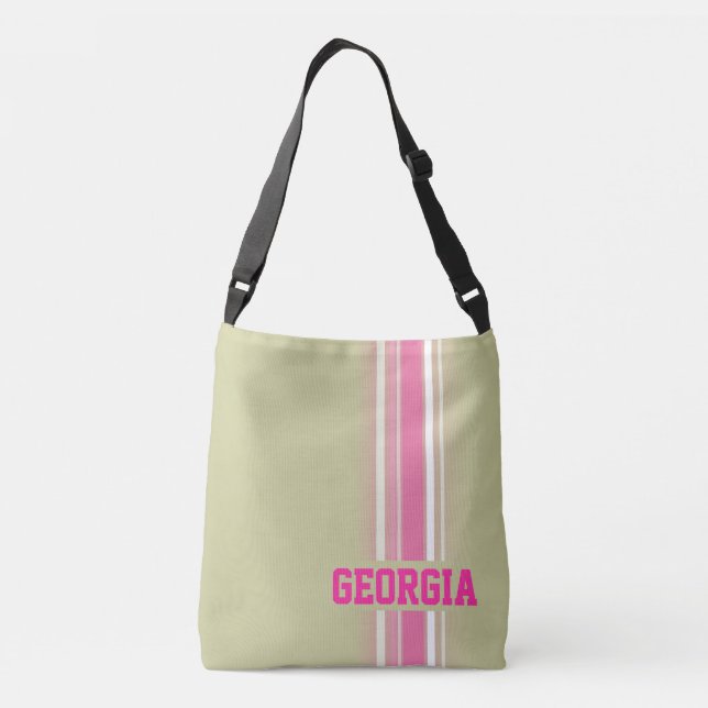 Pink and thorn green brown hues stripe bag (Back)