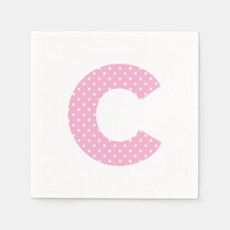 Pink and Tiny White Polka Dot Bold C Monogram Napkin