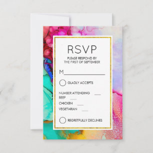 Pink and Turquoise Abstract Watercolor RSVP Card