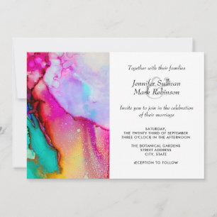 Pink and Turquoise Abstract Watercolor Wedding Invitation