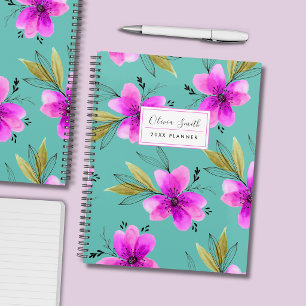 Pink and Turquoise Colourful Watercolor Floral Planner