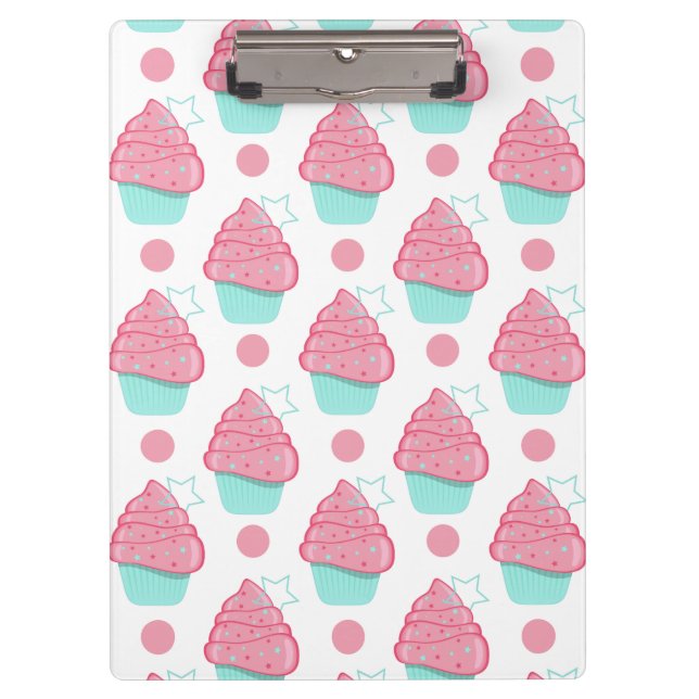 Pink and Turquoise Cupcakes, Cupcake Pattern Clipboard (Front)