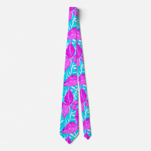Pink and Turquoise Leafy Pattern Tie