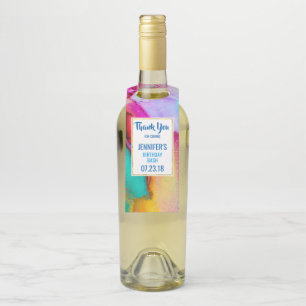 Pink and Turquoise Marble Abstract Watercolor Bottle Tag