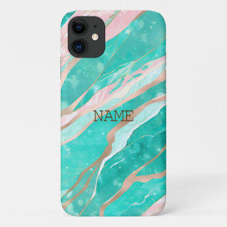 Pink and turquoise marble texture iPhone 11 case