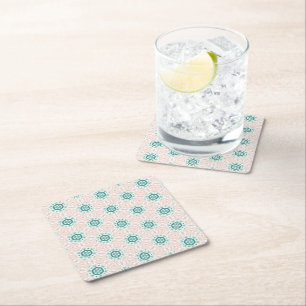 Pink and turquoise mosaics square paper coaster