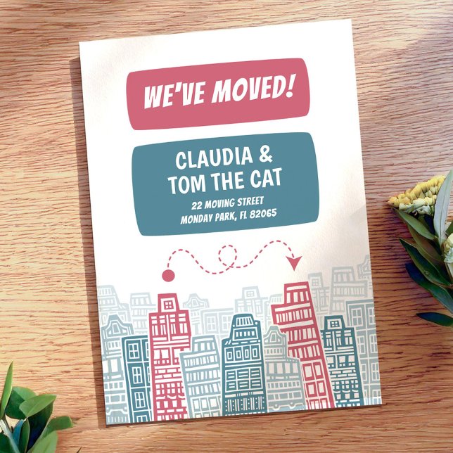 Pink and turquoise new address cartoon city announcement (Creator Uploaded)