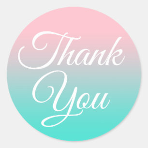 Pink and Turquoise Ombre Calligraphy Thank You Classic Round Sticker