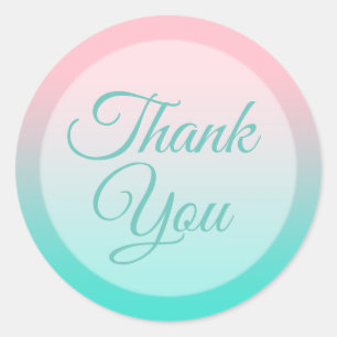 Pink and Turquoise Ombre Light Teal Thank You Classic Round Sticker