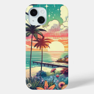 Pink and Turquoise Paradise   Beach Art iPhone 15 Case