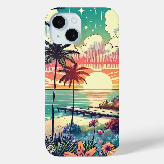 Pink and Turquoise Paradise | Beach Art Case-Mate iPhone Case (Back)