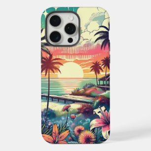 Pink and Turquoise Paradise Beach Art iPhone 15 Pro Max Case