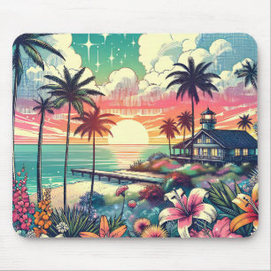 Pink and Turquoise Paradise   Beach Art Mouse Mat