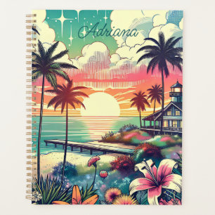 Pink and Turquoise Paradise Beach Art Planner