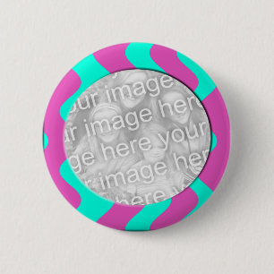 pink and turquoise photo frame 6 cm round badge