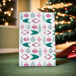 Pink and Turquoise Retro Christmas Ornaments Medium Gift Bag