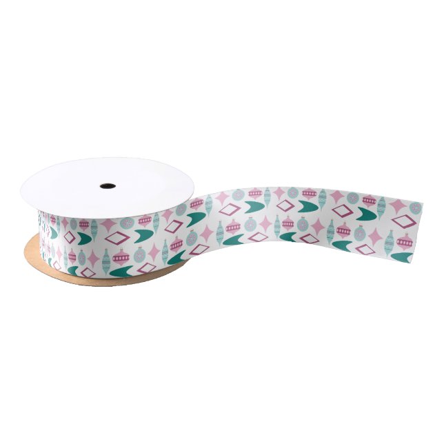 Pink and Turquoise Retro Christmas Ornaments  Satin Ribbon (Spool)