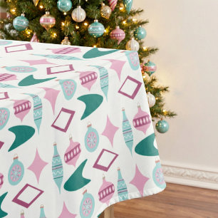 Pink and Turquoise Retro Christmas Ornaments Tablecloth