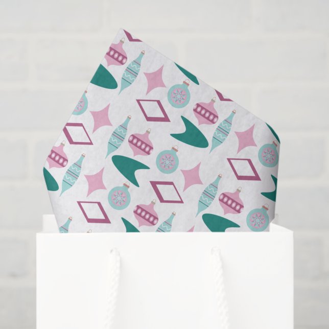 Pink and Turquoise Retro Christmas Ornaments  Tissue Paper (Gift Bag)