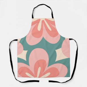 Pink and turquoise retro style flowers apron