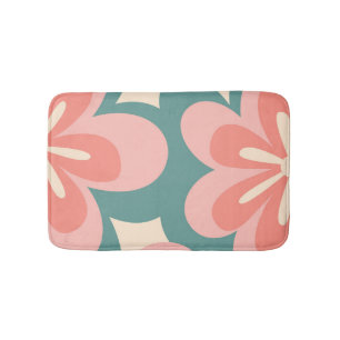 Pink and turquoise retro style flowers bath mat
