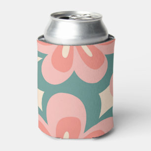 Pink and turquoise retro style flowers can cooler