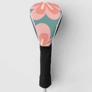 Pink and turquoise retro style flowers golf head cover
