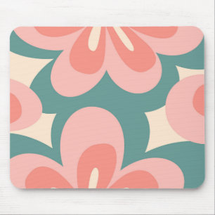 Pink and turquoise retro style flowers mouse mat