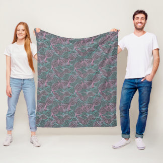 Pink and turquoise stylised leaves grey Pattern Fleece Blanket