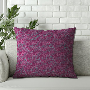 Pink and turquoise stylised leaves red Pattern Cushion