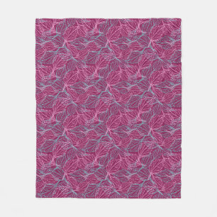 Pink and turquoise stylised leaves red Pattern Fleece Blanket