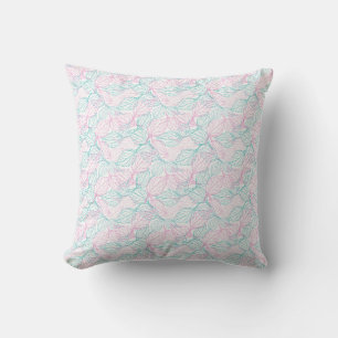 Pink and turquoise stylised leaves white Pattern Cushion