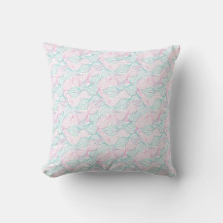 Pink and turquoise stylised leaves white Pattern Cushion