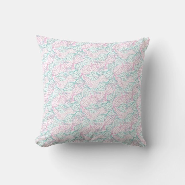 Pink and turquoise stylised leaves white Pattern  Cushion (Front)